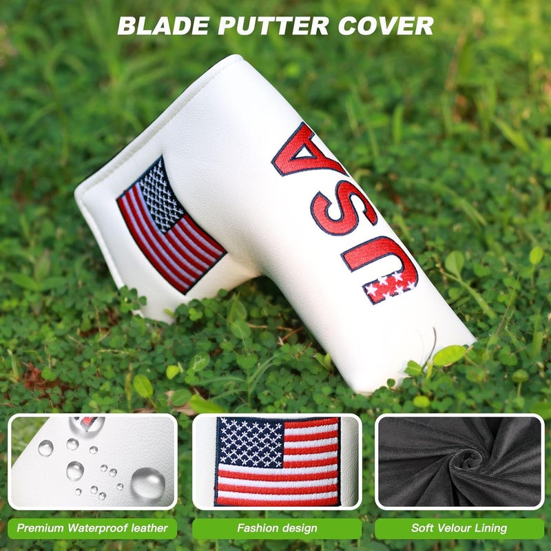 Frimon Golf Club Head Covers,4pcs or 1pc USA Golf Head Covers for Woods and Driver Fairway Hybrid - PU Leather Mallet Blade Putter for Men Women Golf Enthusiast - Image 4